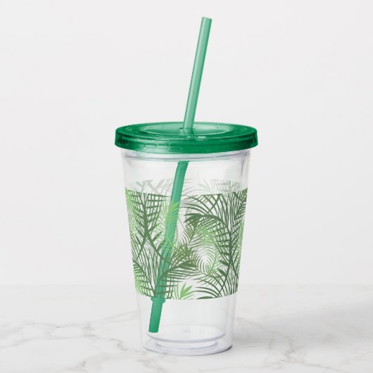 Tropische palmbladeren Monogram aangepast Acryl Drinkbeker (Achterkant)