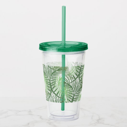 Tropische palmbladeren Monogram aangepast Acryl Drinkbeker (Rechts)