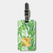 Tropische palmbladeren monogram bagagelabel (Voorkant verticaal)