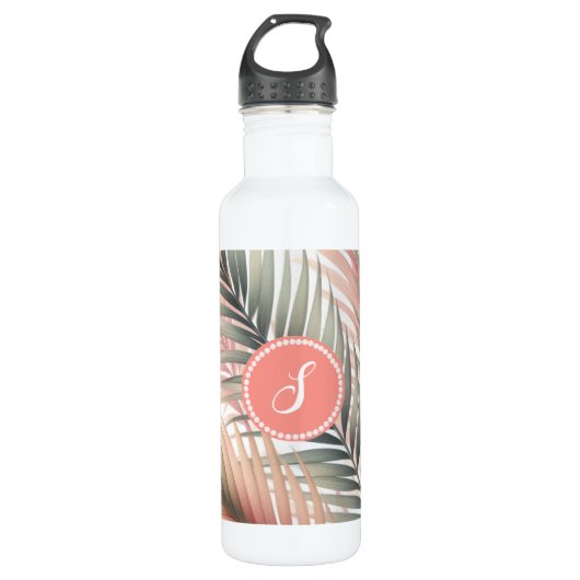 Tropische palmbladeren Monogram waterfles Waterfles (Voorkant)