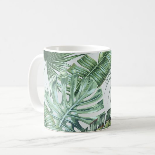 Tropische palmbladeren, monstera, bananenblad, jun koffiemok (Voorkant links)