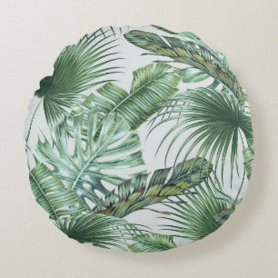 Tropische palmbladeren, monstera, bananenblad, jun rond kussen
