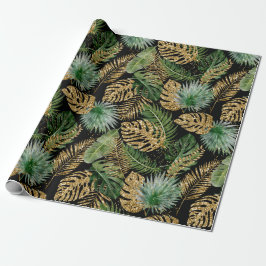 Tropische palmbladeren Monstera Faux Gold Glitter Cadeaupapier