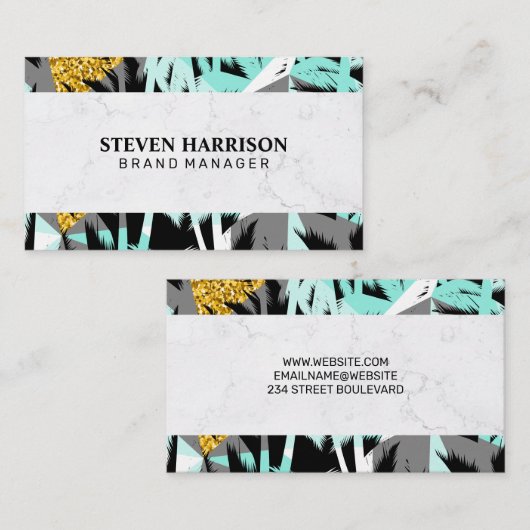 Tropische palmbladeren | Natuurlijke | Marmer Visitekaartje (Voorkant / Achterkant)