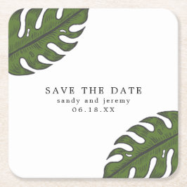 Tropische Palmbladeren Niet-foto Save the Date Kartonnen Onderzetters