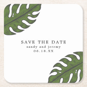 Tropische Palmbladeren Niet-foto Save the Date Kartonnen Onderzetters