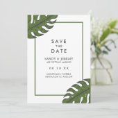 Tropische palmbladeren niet-fotoweddenschap save the date (Staand voorkant)