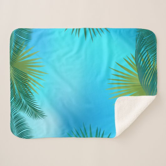 Tropische palmbladeren op blauw hemellandschap sherpa deken (Voorkant (horizontaal))