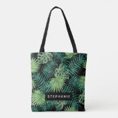 Tropische palmbladeren op zwart-gepersonaliseerd tote bag (Achterkant)