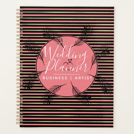 Tropische palmbladeren Ring Folie Stripes Wedding Planner (Voorkant)