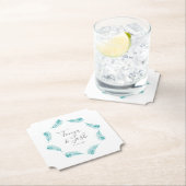 Tropische palmbladeren rond Logo bruiloft Kartonnen Onderzetters (Insitu)