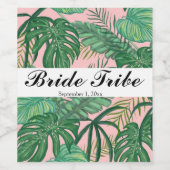 Tropische palmbladeren Roze bride Tribe Party Bott Wijn Etiket (Enkel label)