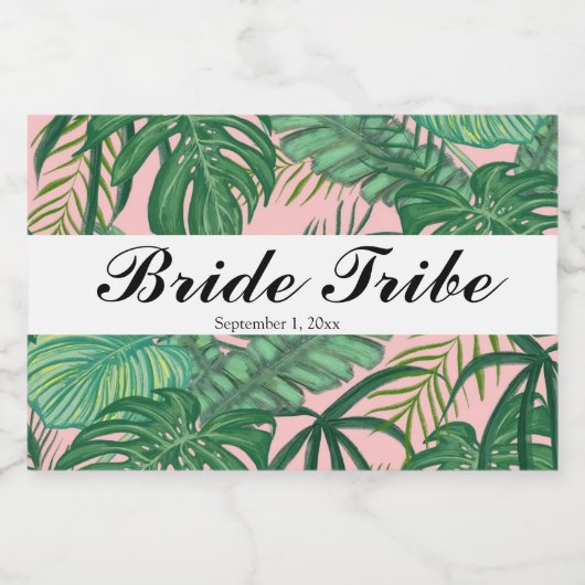 Tropische palmbladeren roze bruine tribe partij vo sparkling wijnetiket (Enkel label)
