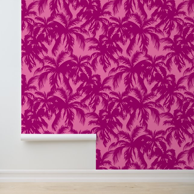 Tropische palmbladeren Roze en Fuscia Behang (Applicatie)