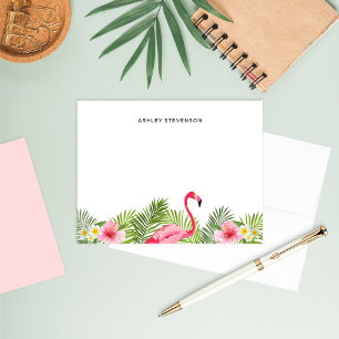 Tropische palmbladeren Roze Flamingo Aangepaste na Notitiekaartje