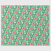Tropische palmbladeren & roze hibiscusbloem cadeaupapier (Vlak)