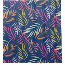 Tropische palmbladeren Roze Koraal Blauw  Douchegordijn