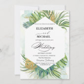 Tropische palmbladeren Script zomer bruiloft Kaart (Voorkant)