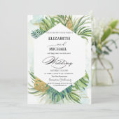 Tropische palmbladeren Script zomer bruiloft Kaart (Staand voorkant)