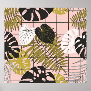 Tropische palmbladeren, stijlvolle zomer. poster