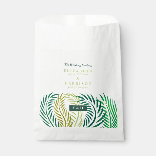 Tropische palmbladeren, strand bruiloft bedankzakje (Voorkant)