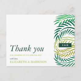 Tropische palmbladeren, strand bruiloft dank u briefkaart