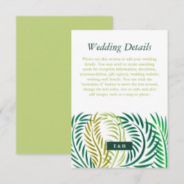 Tropische palmbladeren, strand bruiloft detail informatiekaartje