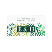 Tropische palmbladeren, strand bruiloft etiket (Voorkant)