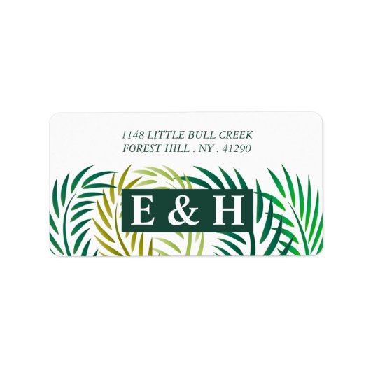 Tropische palmbladeren, strand bruiloft etiket (Voorkant)