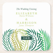 Tropische palmbladeren, strand bruiloft kartonnen onderzetters (Voorkant)