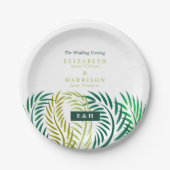 Tropische palmbladeren, strand bruiloft papieren bordje (Voorkant)