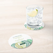 Tropische palmbladeren, strand bruiloft ronde kartonnen onderzetter (Insitu)