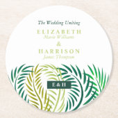 Tropische palmbladeren, strand bruiloft ronde kartonnen onderzetter (Voorkant)