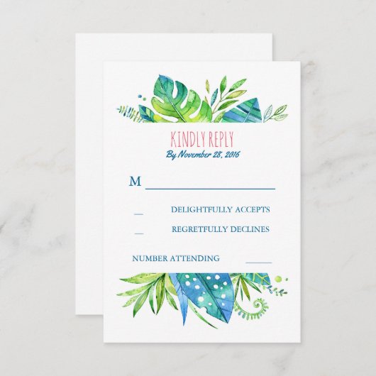 Tropische palmbladeren strand bruiloft RSVP (Voorkant / Achterkant)