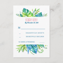 Tropische palmbladeren strand bruiloft RSVP Kaartje