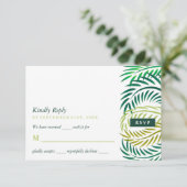 Tropische palmbladeren, strand bruiloft RSVP kaartje (Staand voorkant)