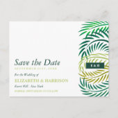 Tropische palmbladeren, strand bruiloft Save the D Briefkaart (Voorkant)