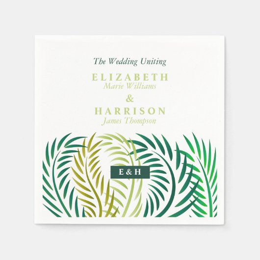 Tropische palmbladeren, strand bruiloft servet (Voorkant)