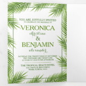 Tropische palmbladeren strand bruiloft suite drieluik uitnodiging (Binnenzijde eerst)