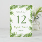 Tropische Palmbladeren Strand Bruiloft Tafel Numme Kaart (Staand voorkant)