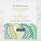 Tropische palmbladeren, strand bruiloft wijn etiket (Enkel label)