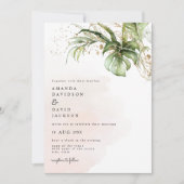 Tropische palmbladeren stranden gouden bruiloft kaart (Voorkant)