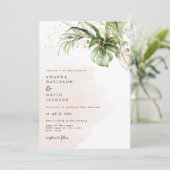Tropische palmbladeren stranden gouden bruiloft kaart (Staand voorkant)