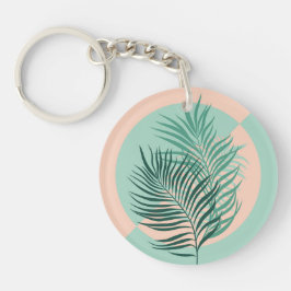 Tropische palmbladeren (turquoise en blush) sleutelhanger