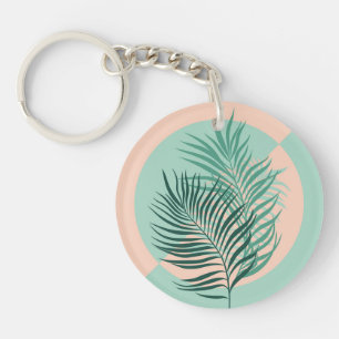 Tropische palmbladeren (turquoise en blush) sleutelhanger