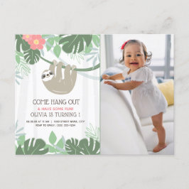 Tropische palmbladeren van de Cute Sloth Birthday Briefkaart