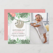 Tropische palmbladeren van de Cute Sloth Birthday Briefkaart (Voorkant / Achterkant)