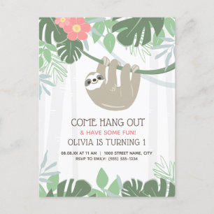 Tropische palmbladeren van de Cute Sloth Birthday Briefkaart