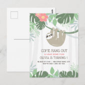 Tropische palmbladeren van de Cute Sloth Birthday Briefkaart (Voorkant / Achterkant)