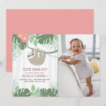 Tropische palmbladeren van de Cute Sloth Birthday